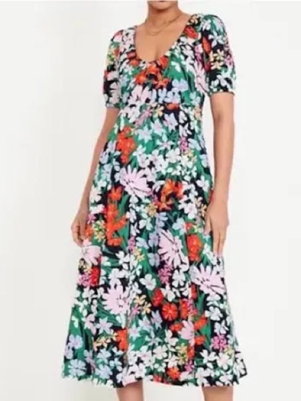 Old Navy 3X Floral Puff-Sleeve Colorful Smocked Midi Dress